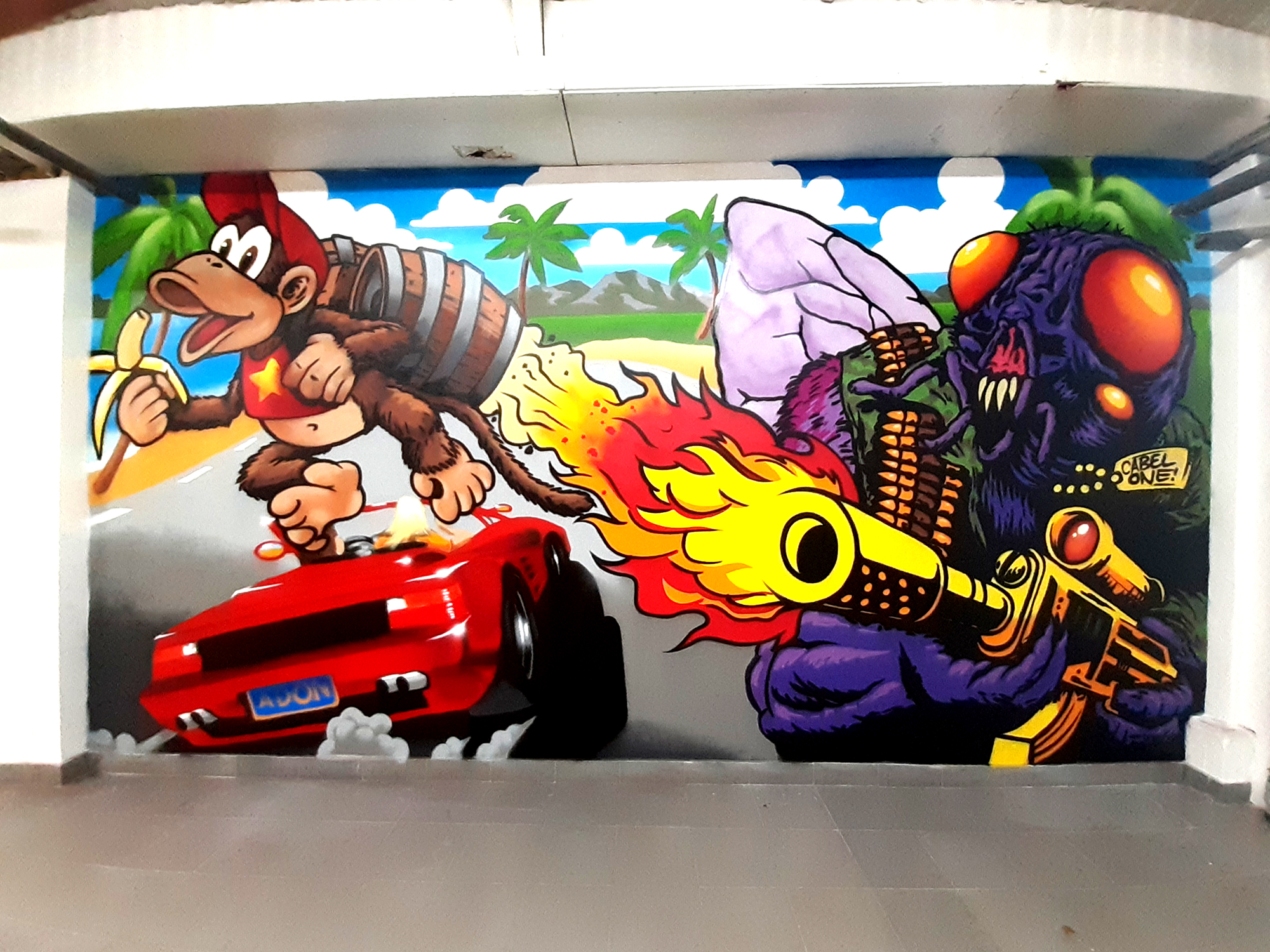 Konceptmural Mural Graffiti Cabelone Cabel Streetart Arcadegame ADON Spel SEGA Atari